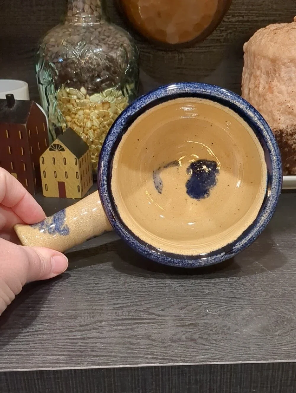 Vintage Handmade Ceramic Blue Floral Accent Soup Bowls With Handles Set Of 3